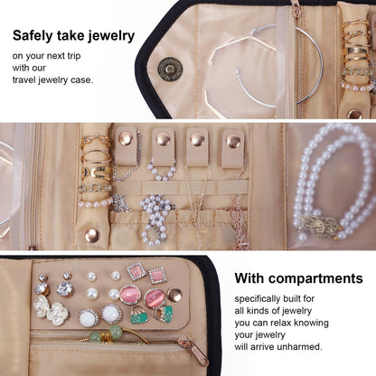 emissary Small Jewelry Travel Case Organizer for Necklace, Earrings, Rings, Bracelet, Jewelry Storage, Earring Storage, Necklace Storage, Valentines Day Gifts Pouch Bag Accessories for Travel(Black)
