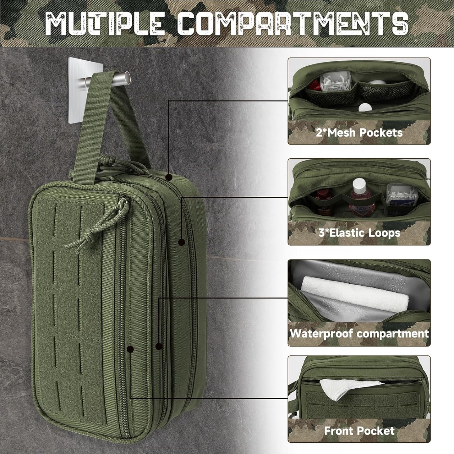 QT&QY Tactical Toiletry Bag For Men Hygiene Bag EDC Military Tool Molle Pouches Small Dopp Kit Mens Shaving Kit Travel shower Bags