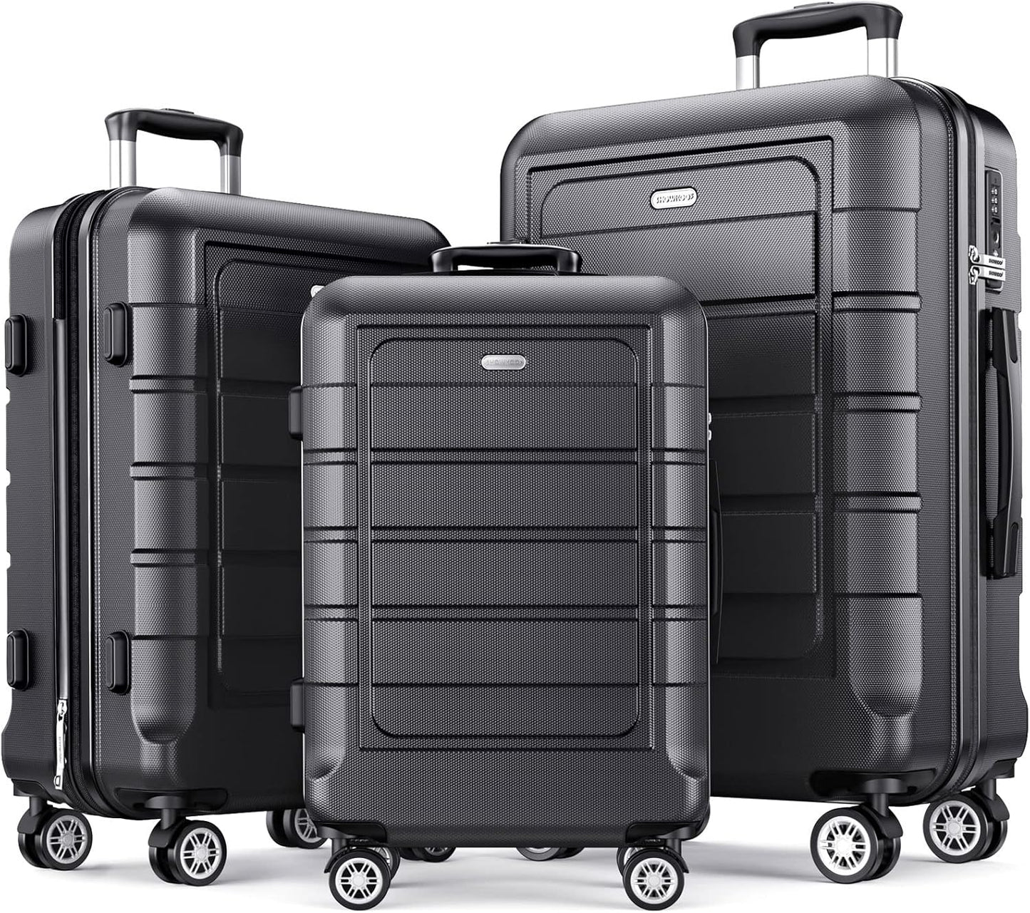 SHOWKOO Luggage Sets Expandable PC+ABS Durable Suitcase Double Wheels TSA Lock Gray