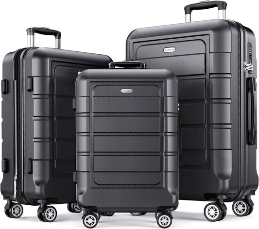 SHOWKOO Luggage Sets Expandable PC+ABS Durable Suitcase Double Wheels TSA Lock Gray