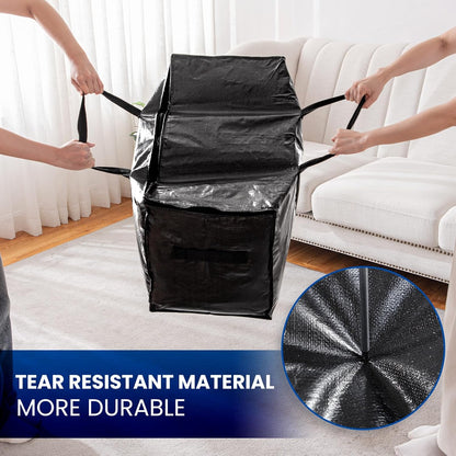 TAILI Extra Large Moving Bags, 10 Pack Black Heavy Duty Totes For Storage with Visible Window, Wrap Around Handles, Storage Bags for Space Saving, Alternative to Moving Boxes