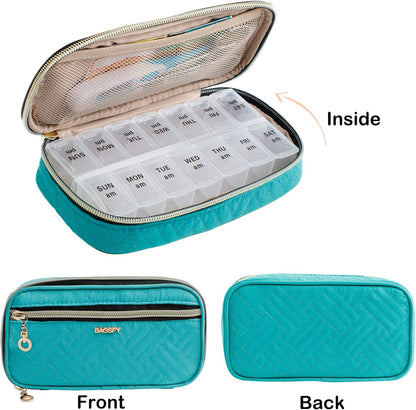 BAGSFY Pill Organizer Case 2 Times a Day- Weekly Medicine Organizer Travel Pill Box with Removable 7 Day Medicine Case Container for Fish Oil, Vitamin, Supplement