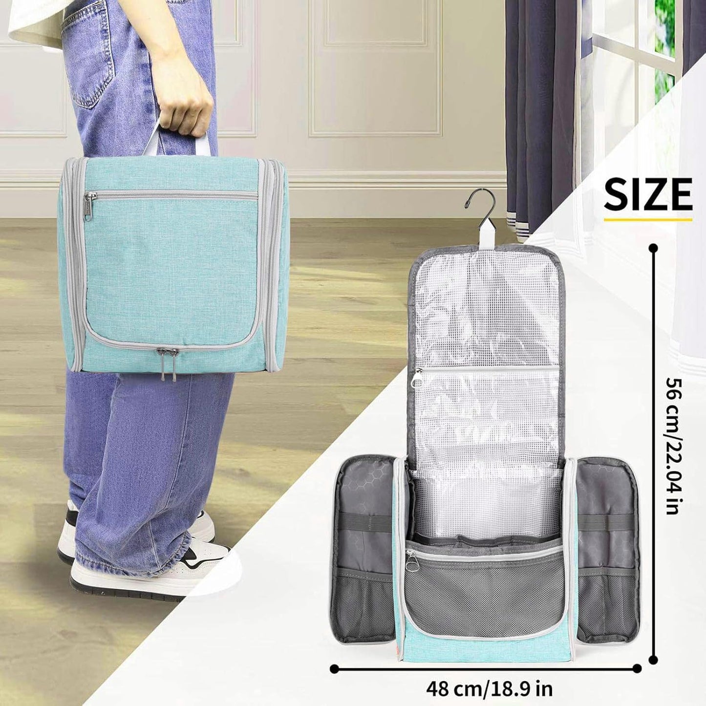 Della Gao Travel Toiletry Bag for Men and Women, Bathroom Bag, Water-Resistant Nylon (L, Green)