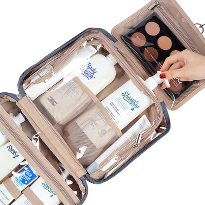 NISHEL Travel Toiletry Bag for Women Large Capacity, Makeup Essentials Organizer, Hanging Case for Accessories, Cosmetics, Aegean-Blue