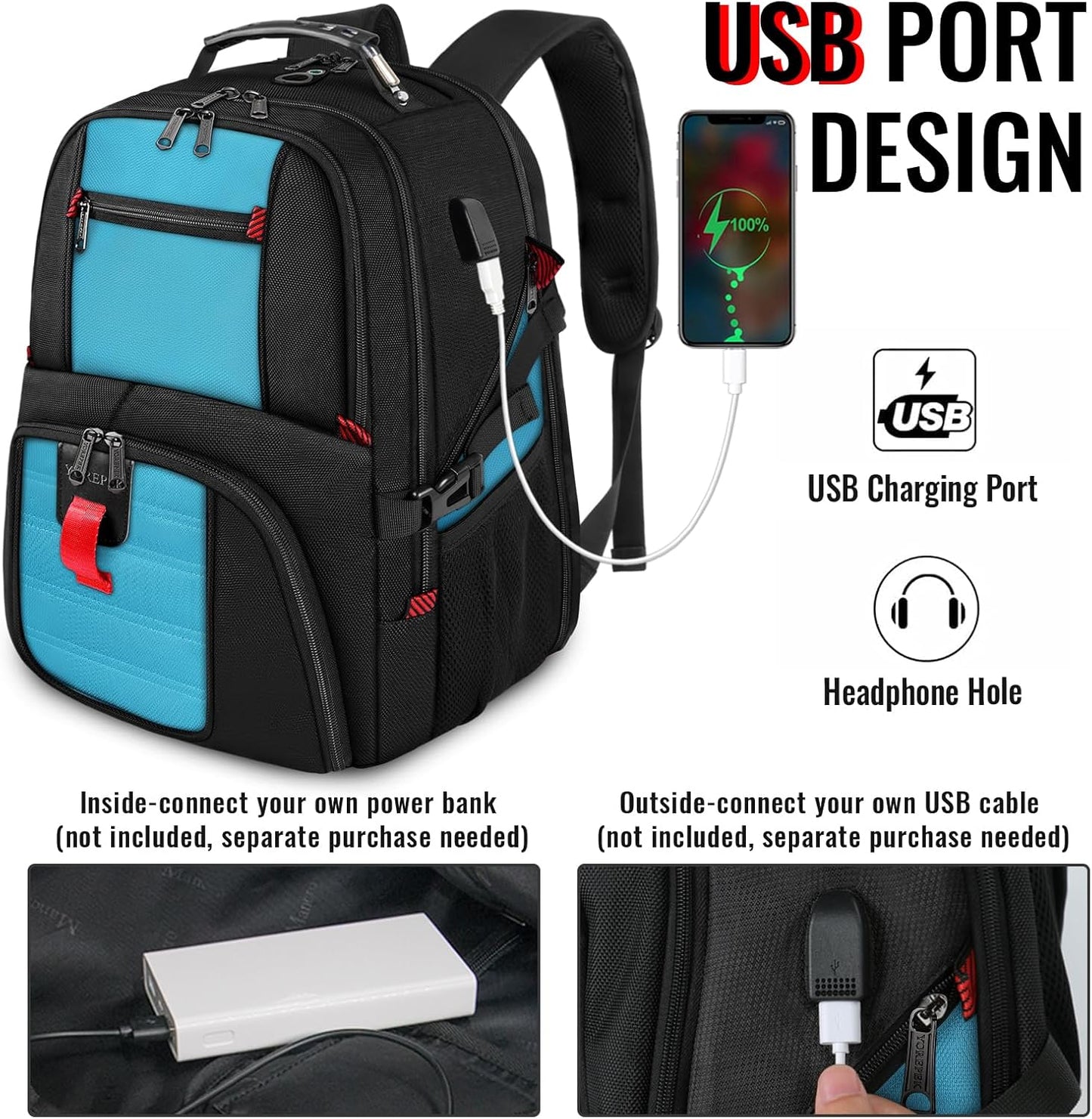 YOREPEK 18.4 Laptop Backpack, Large Backpacks with USB Charger Port, TSA Friendly Flight Approved Weekend Carry on Backpack with Luggage Strap for Men and Women, Blue