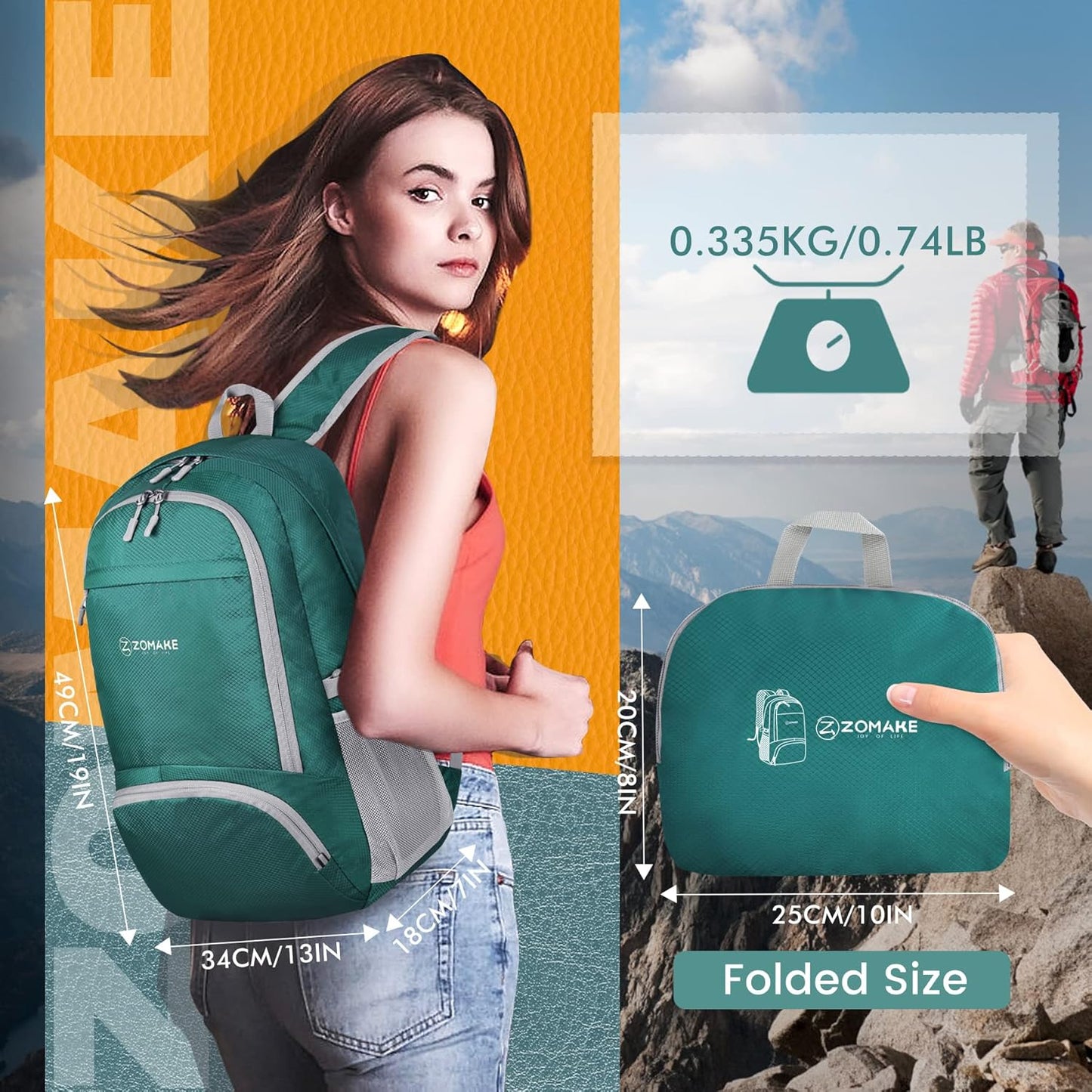 ZOMAKE Lightweight Packable Backpack 30L, Foldable Hiking Backpacks Water Resistant Compact Folding Daypack for Travel(Dark Green)