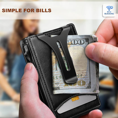 BULLIANT Men Wallet,Money Clip Wallet Slim For Gift Men 9Cards-Metal Credit Card Case in Magnetic Leather Flip