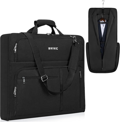 Garment Bags for Travel, 41'' Water-Resistant Carry On Garment Bag for Hanging Clothes, Large Suit Travel Bag Convertible Travel Garment Bag for Shirts, Dresses, Coats (Black)