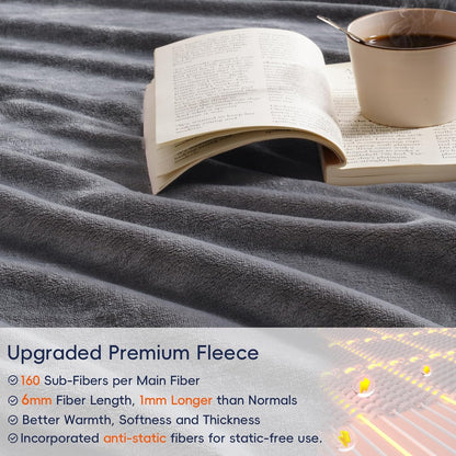 PHF Ultra Soft Fleece Blanket Queen Size, No Shed No Pilling Luxury Plush Cozy 300GSM Lightweight Blanket for Bed, Couch, Chair, Sofa Suitable for All Season, 90" x 90", Grey