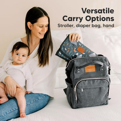 KeaBabies Portable Diaper Changing Pad - Large Waterproof Baby Changing Mat, Compact Travel Diaper Clutch,Functional Pockets Fit Newborn Essentials,Wipeable & Padded Baby Changer(Woods)