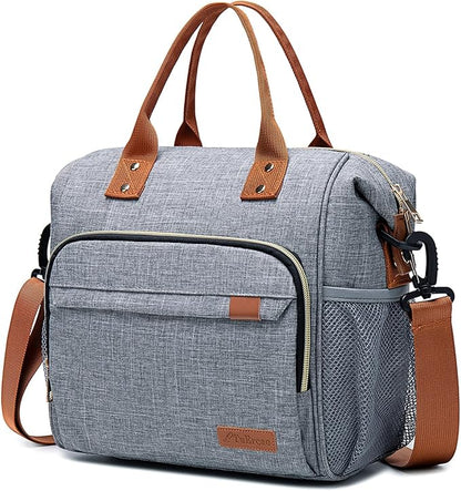 TuErCao Adult Lunch Box - Insulated Lunch Bag Women for Work, Soft Cooler for Beach Travel Picnic, Ladies Lunch Tote Bag for Office, Grey