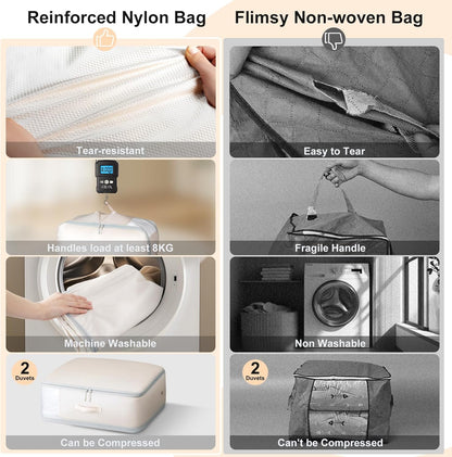 Comforter Storage Bag - Large Capacity Blanket Storage Bags 3-Layer Ultra Space Saving Self Compression Organizer, Washable Compression Bags for Storage Comforter Blanket, 6-Pack, Beige