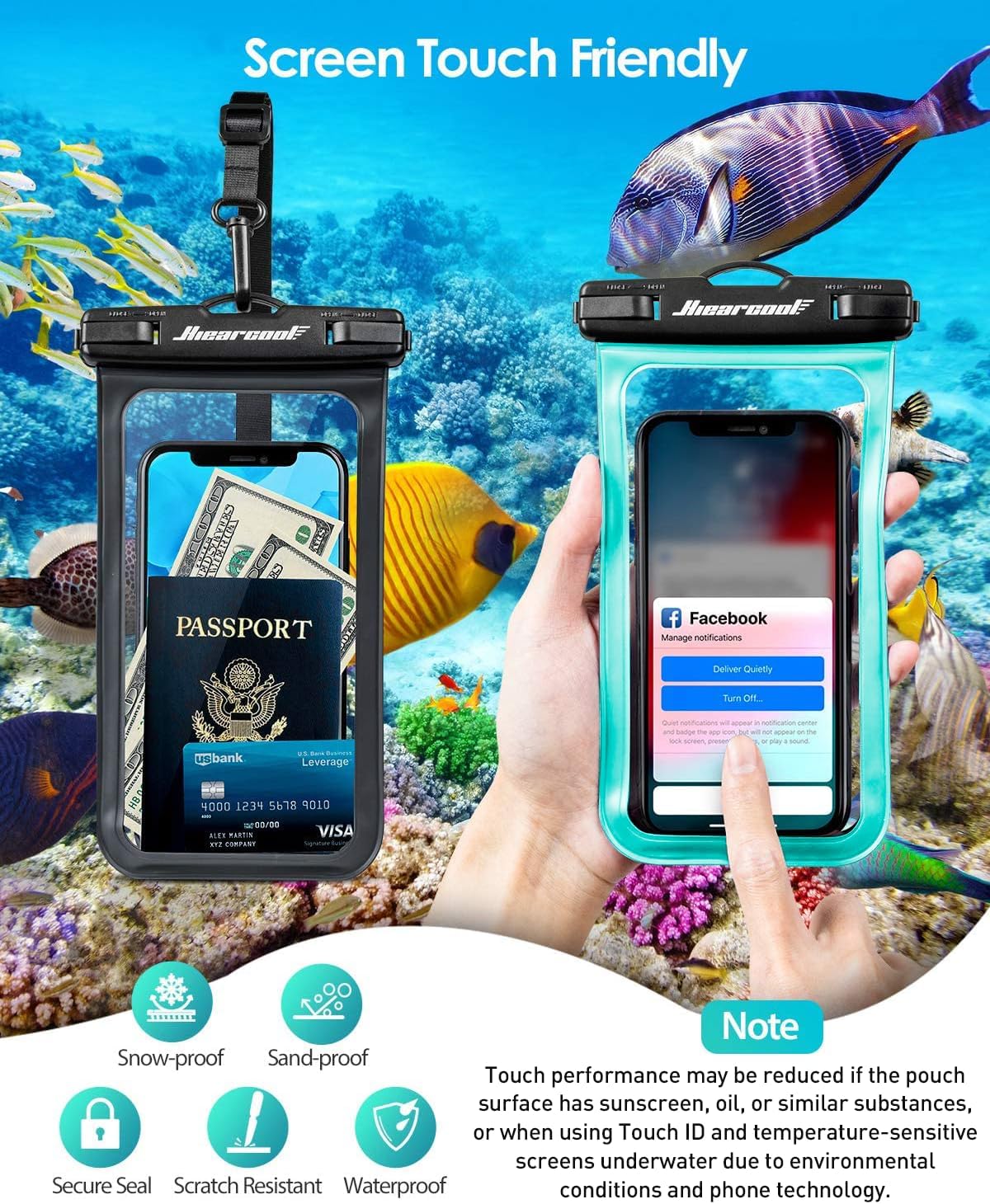 Hiearcool Waterproof Phone Pouch, Waterproof Phone Case for iPhone 16 15 14 13 Pro Max, IPX8 Cellphone Dry Bag Beach Cruise Ship Essentials 2Pack-8.3"