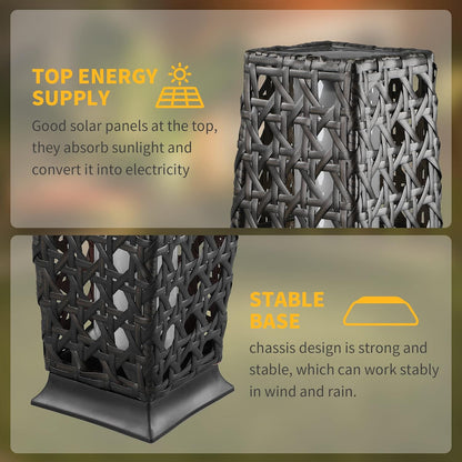 Solar Floor Lamp, Outdoor Floor Lamp Lanterns Outdoor Waterproof, Solar Powered Resin Wicker Lamp, Weather-Resistant Rattan Deck Light for Porch, Garden, Patio