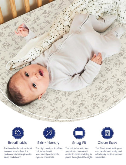 TotAha Premium Soft Pack n Play Sheets, Super Stretchy Jersey Knit Mini Crib Sheets Fitted, Silky Comfort Pack and Play Mattress Sheets, 2 Pack (Vintage Rose & Brunch)