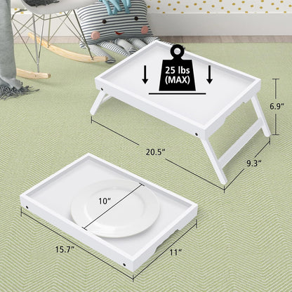Artmeer Bed Tray Table with Folding Legs,Bamboo Breakfast in Bed for TV Table, Laptop Computer Tray,Eating,Snack Tray (White)