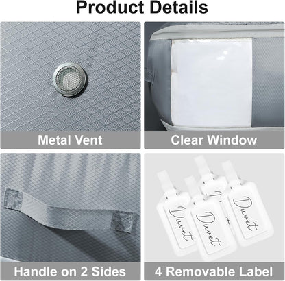 Comforter Storage Bag - Large Capacity Blanket Storage Bags 3-Layer Ultra Space Saving Self Compression Organizer, Washable Compression Bags for Storage Comforter Blanket, 4-Pack, Grey