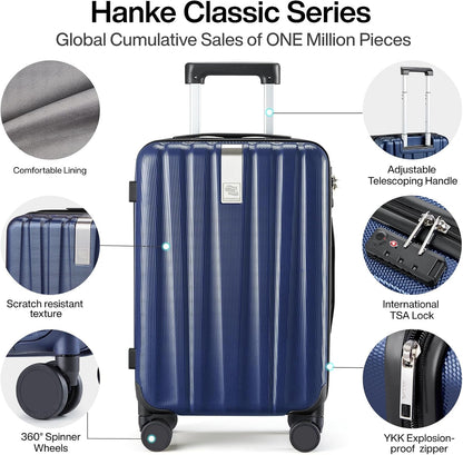 Hanke Luggage Sets 2 piece Carry On Luggage with Wheels PC Hard Shell Suitcases Lightweight Checked Travel Luggage Large Travel Suitcase Woman Men 20/29 Inch(Dark Blue)