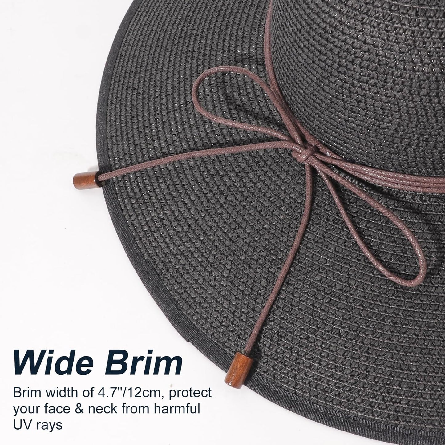 DRESHOW Beach Hats for Women Big Straw Wide Brim Summer Hat Floppy Foldable Roll up Cap Sun Hat UPF 50+