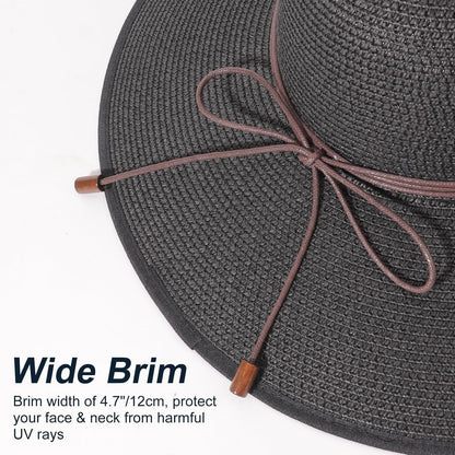 DRESHOW Beach Hats for Women Big Straw Wide Brim Summer Hat Floppy Foldable Roll up Cap Sun Hat UPF 50+