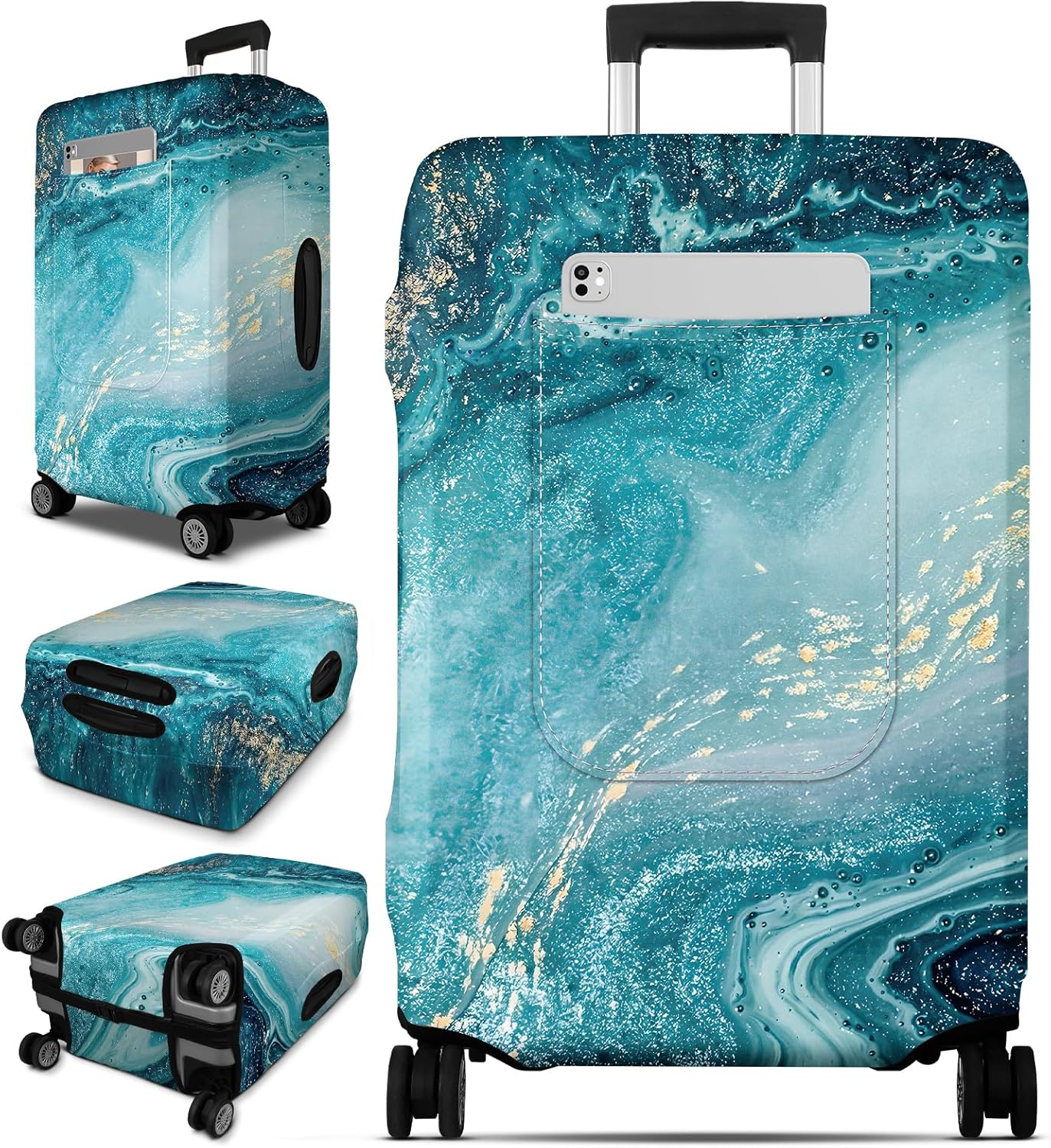 Slohif Luggage Cover for Suitcase Tsa Approved Protector - Luggage Sleeve Large Suit Case Cover Travel Stretch Baggage Case Protective Washable Fit 18-20 Inch Sea Wave XS