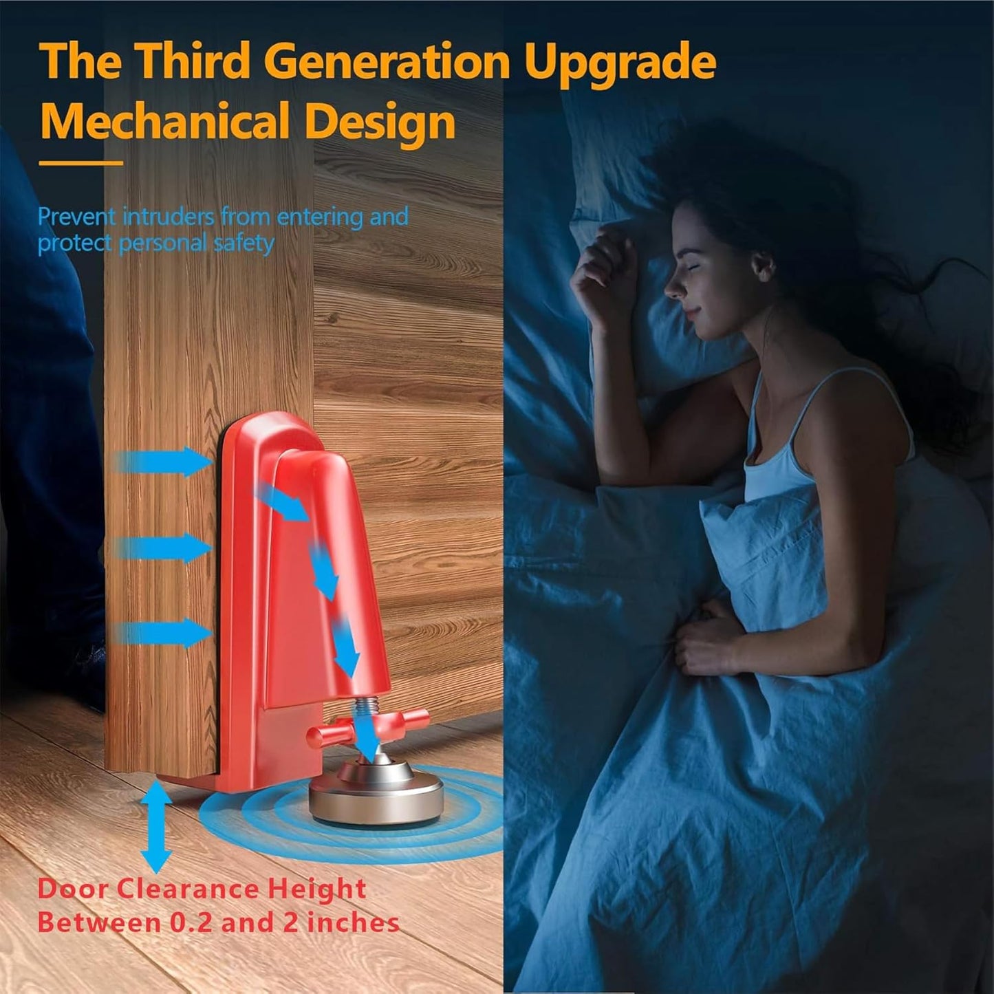 Door Stoppers Security - Portable Door Jammer for Travel Security Anti Theft, Apartment Hotel Door Lock - Protection for Homeowner and Children, Lockdown Device for Women Safety Self Defense (Red)