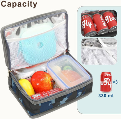 FlowFly Small Insulated Lunch box Portable Soft Bag Mini Cooler Thermal Meal Tote Kit with Handle for Work & School, Camo