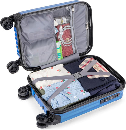 Personal Item Suitcase 18x14x8 Inches Hardside Built In TSA Lock & USB Port Lightweight Luggage Silent Double Spinner Wheels Maximum Underseat Carry-On Bag For Spirit and Frontier (Royal Blue)