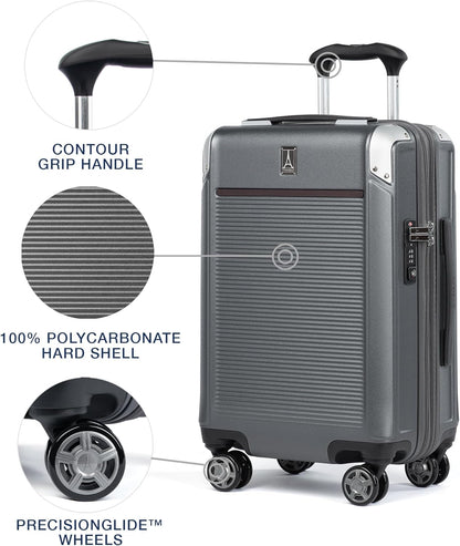 Travelpro Platinum Elite Hardside Expandable Carry on Luggage, 8 Wheel Spinner, TSA Lock, Hard Shell Polycarbonate Suitcase, Vintage Grey, Carry on 21-Inch