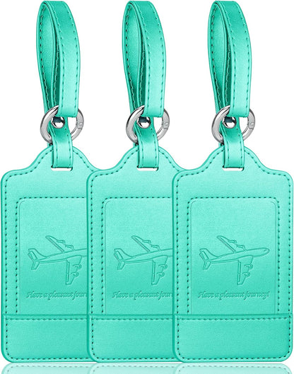Teskyer Luggage Tags, 3 Pack Premium PU Leather Luggage Tags Privacy Protection Travel Bag Labels Suitcase Tags