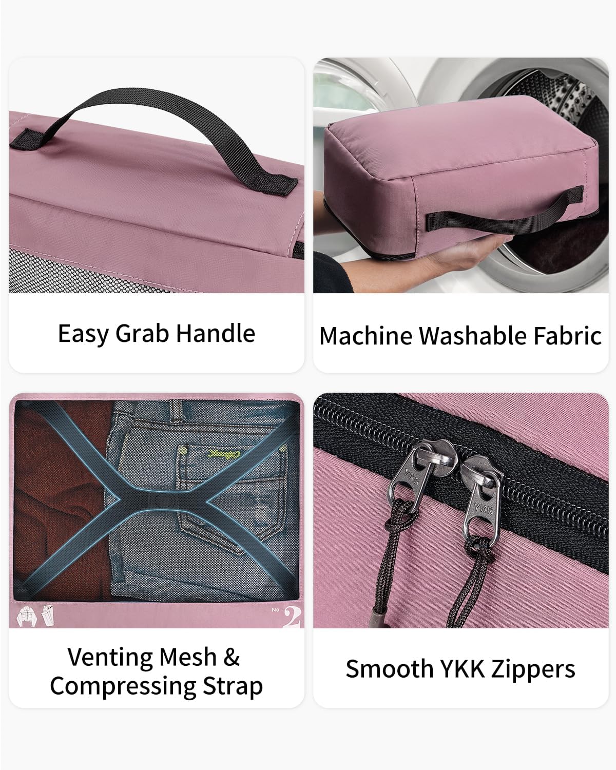ECOHUB 7 Set Packing Cubes Tear-Resistant Luggage Packing Organizers with Number Icon for Travel Accessories Luggage Suitcase Machine Washable Packing Cubes (Pink)