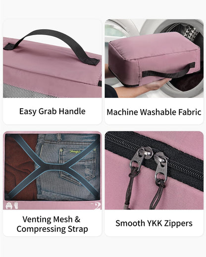 ECOHUB 7 Set Packing Cubes Tear-Resistant Luggage Packing Organizers with Number Icon for Travel Accessories Luggage Suitcase Machine Washable Packing Cubes (Pink)