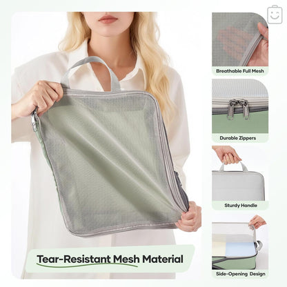 Veken 9/11 Set Compression Packing Cubes for Travel Essentials,Compressible Expandable Large Luggage Suitcase Organizer Bags for Clothing,Durable Space Saver Storage Bags(Matcha Green)