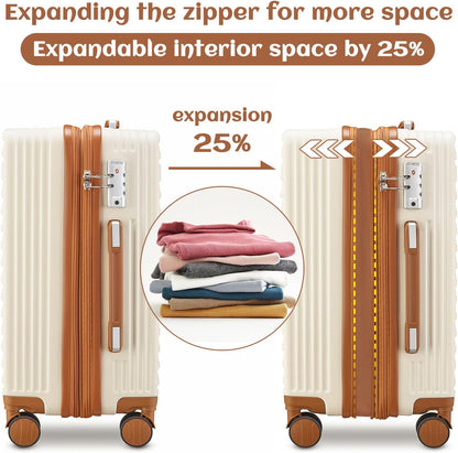 imiomo Luggage Sets 3 Piece,Expandable Hardside Suitcase Set with Spinner Wheels,Lightweight Travel Luggage set with TSA Lock（20/24/28,White）