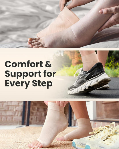 KEMFORD Ankle Compression Sleeve - Plantar Fasciitis Braces - Open Toe Compression Socks for Swelling, Sprain, Neuropathy, Foot Arch Support for Men and Women - 20-30mmhg, M, Black and White