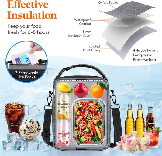 Lifewit Insulated Lunch Box for Men, Expandable Cooler Bag, Freezable Lunch Bag for Women with 2 Ice Packs and Shoulder Straps for Work Travel College, 8.2L Gray