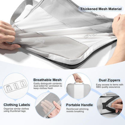 8 Set Compression Packing Cubes for Travel Essentials,Compressible Expandable Packing Cubes for Suitcase,OlarHike Luggage Organizer Bags for Travel,Handy Helper for Organizing Clothes(White)