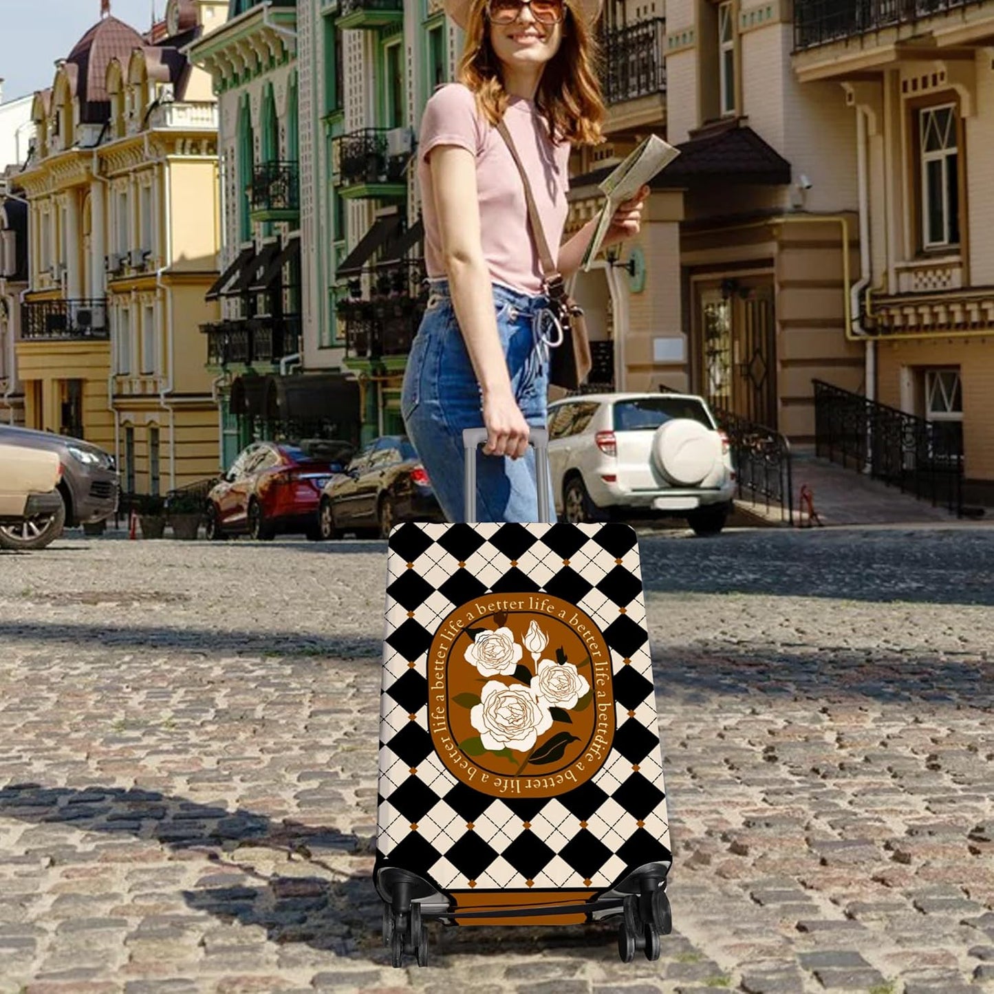 Travel Luggage Cover Suitcase Protector Fits 18-32 Inch Wheel Covers PatternedTravel Related Items Flower Luggage Protector Elastic L