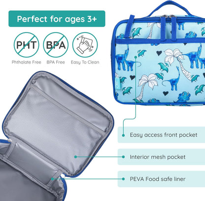 Wildkin JumpOff Jo Insulated Lunch Box – Durable, Reusable for Kids – Blue Dino