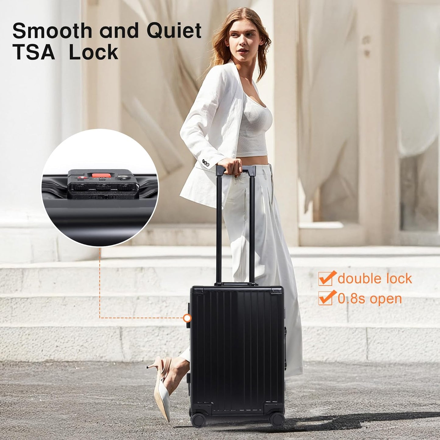 All Aluminum Carry On Luggage 22x14x9 Airline Approved，Hard Shell Carry On Luggage, Zipperless Luggage Aluminum Suitcase Luggage (black, 20inch)
