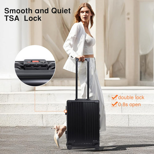 All Aluminum Carry On Luggage 22x14x9 Airline Approved，Hard Shell Carry On Luggage, Zipperless Luggage Aluminum Suitcase Luggage (black, 20inch)