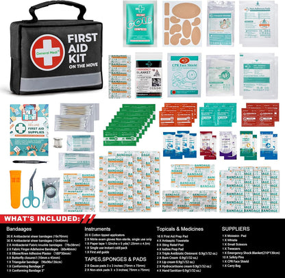General Medi First Aid Kit - 150 Pieces Small Compact First Aid Kit Bag - Includes Instant Cold Pack, Emergency Blanket for Travel, Home, Office, Vehicle, Camping