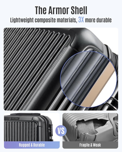 LIGHT FLIGHT Carry On Luggage 22x14x9 Airline Approved, Durable Hard Shell Carry On Suitcases with Wheels, Expandable Hardside Lightweight Travel Luggage with TSA Lock 20 Inch Carry on, Black