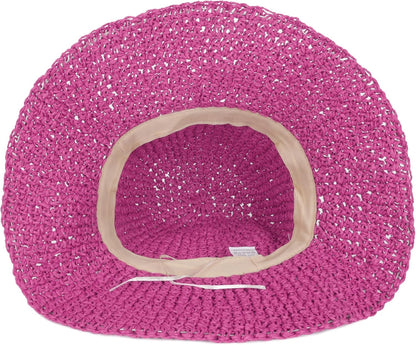 Womens Wide Brim Straw Sun Hat Foldable Floppy Crochet Beach Hat for Summer