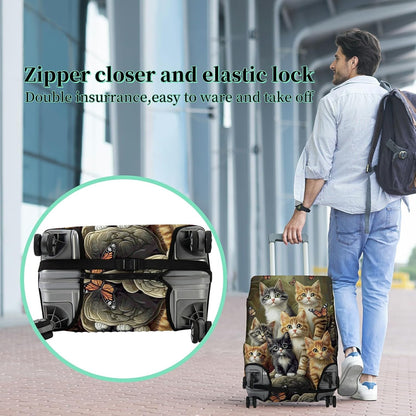 Luggage Cover + Tag, Cats Family Travel Suitcase Protector for 29-30 inch Luggage (XL) with Concealed Zipper, Washable Elastic Cloth, Dustproof, Anti-Scratch