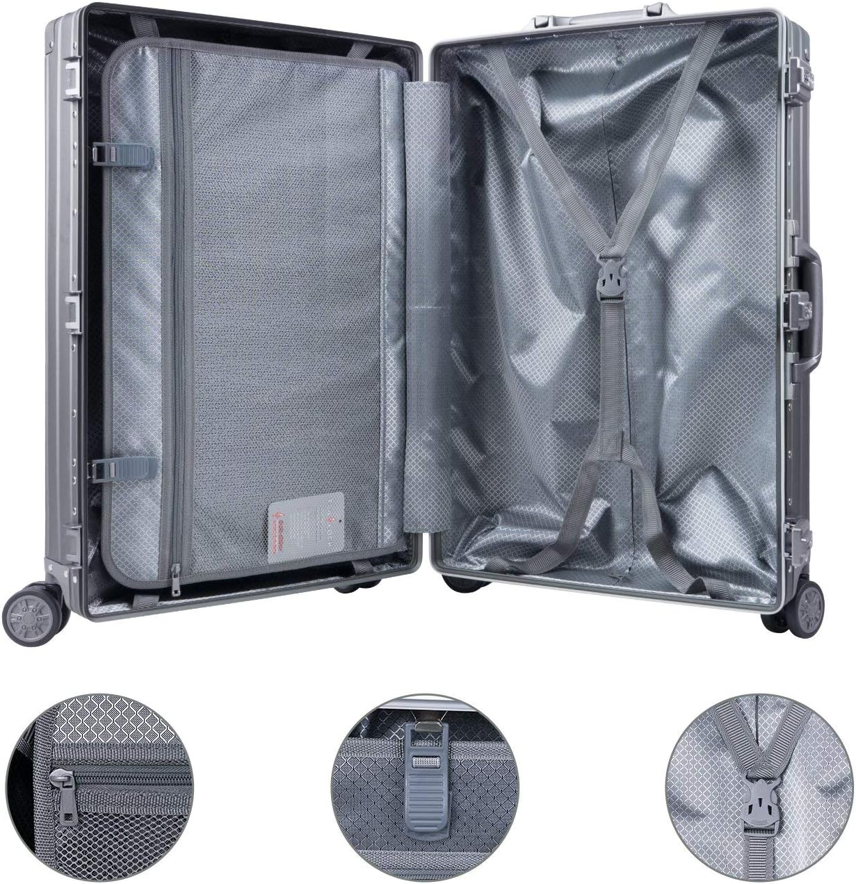 TRAVELKING All Aluminum Luggage Zipperless Hard Shell Luggage Case with TSA Lock Spinner Alloy Metal Suitcase (Silver, 28")