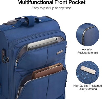 Hanke 20 Inch Softside Expandable Carry On Luggage with Spinner Wheels, Rolling Suitcase Travel Luggage with TSA Approved Luggage,Blue