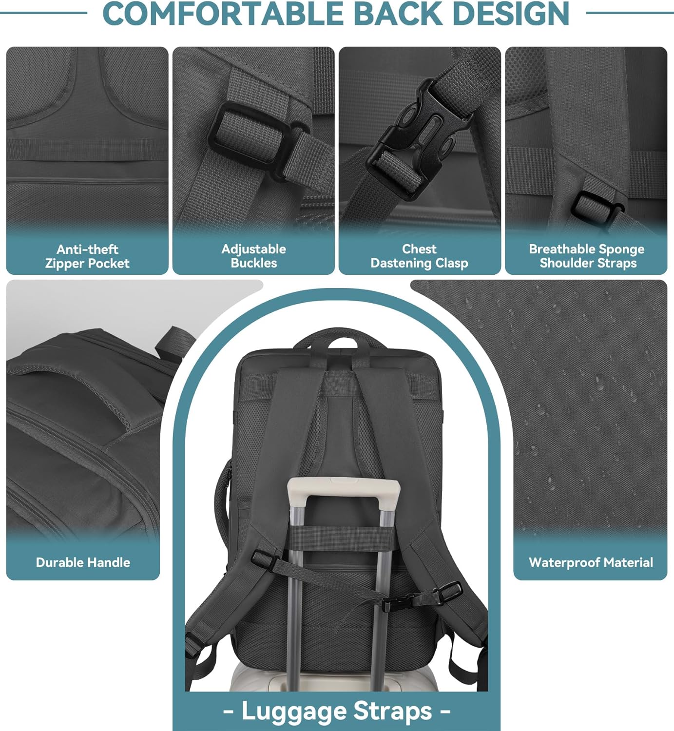 Travel Backpack, 50L Expandable Extra Large Laptop Backpack, Carry On Backpack Water Resistant Business Suitcase Daypack Bag Fits 17 Inch Laptops, Travel Gifts for Men Women, Black