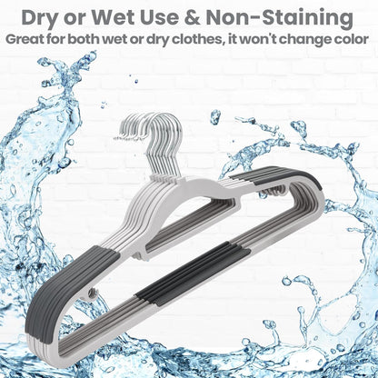 Plastic Hangers 50 Pack, Slim Clothes Hangers Non Slip, Non-staining Space Saving Hanger, 17.1 inches Coat Hanger Heavy Duty Hanging Dry Wet Clothes, Gray