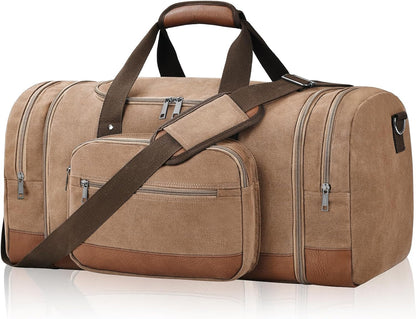 Litvyak Duffle Bag for Travel, Large 60L Canvas Travel Duffel Bags Overnight Weekend Gym Carry On Luggage Bag for Men & Women(Coffee)